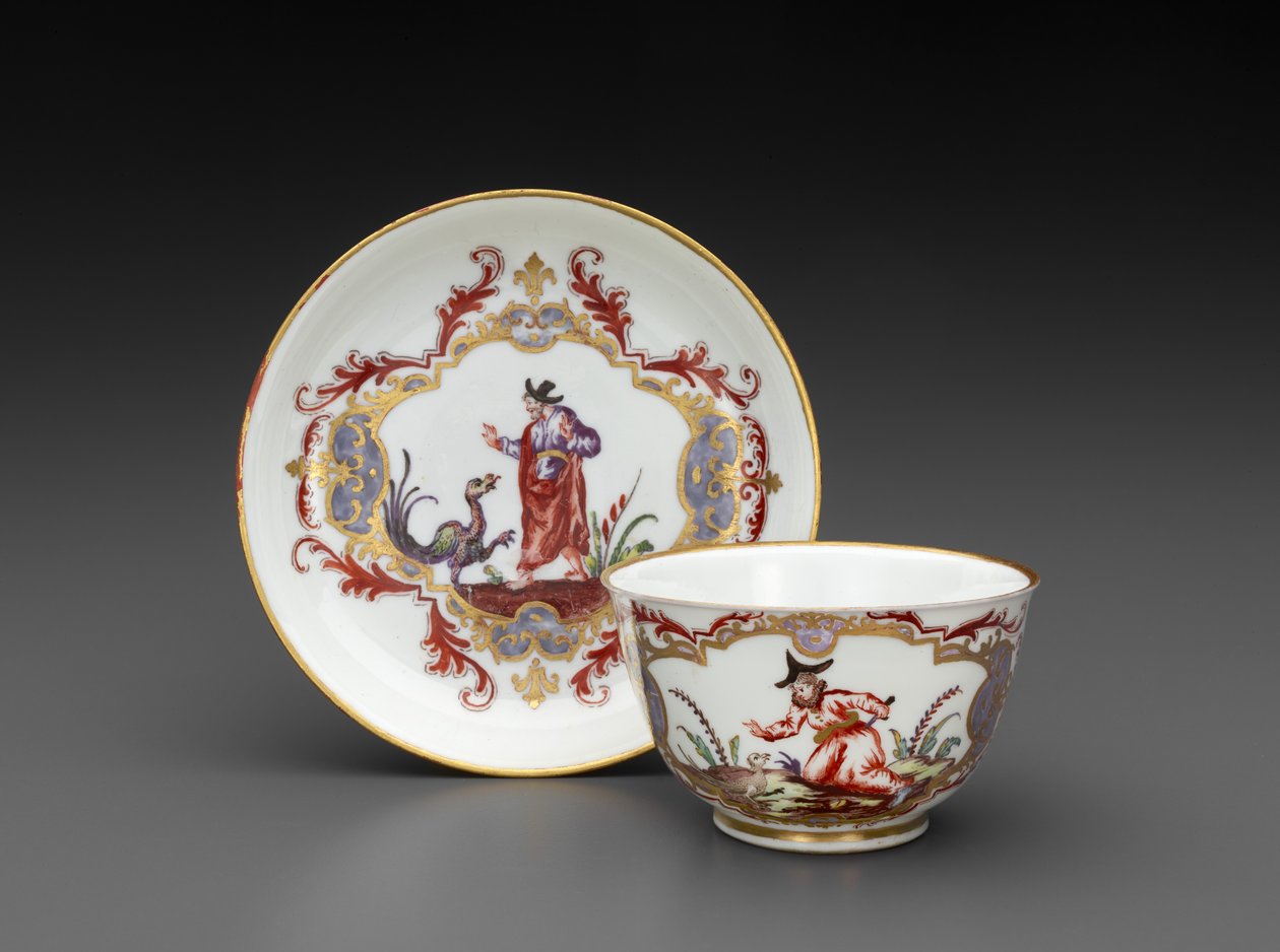 Tigela e Pires de Chá, c.1755 (porcelana em pasta mole) de Italian School