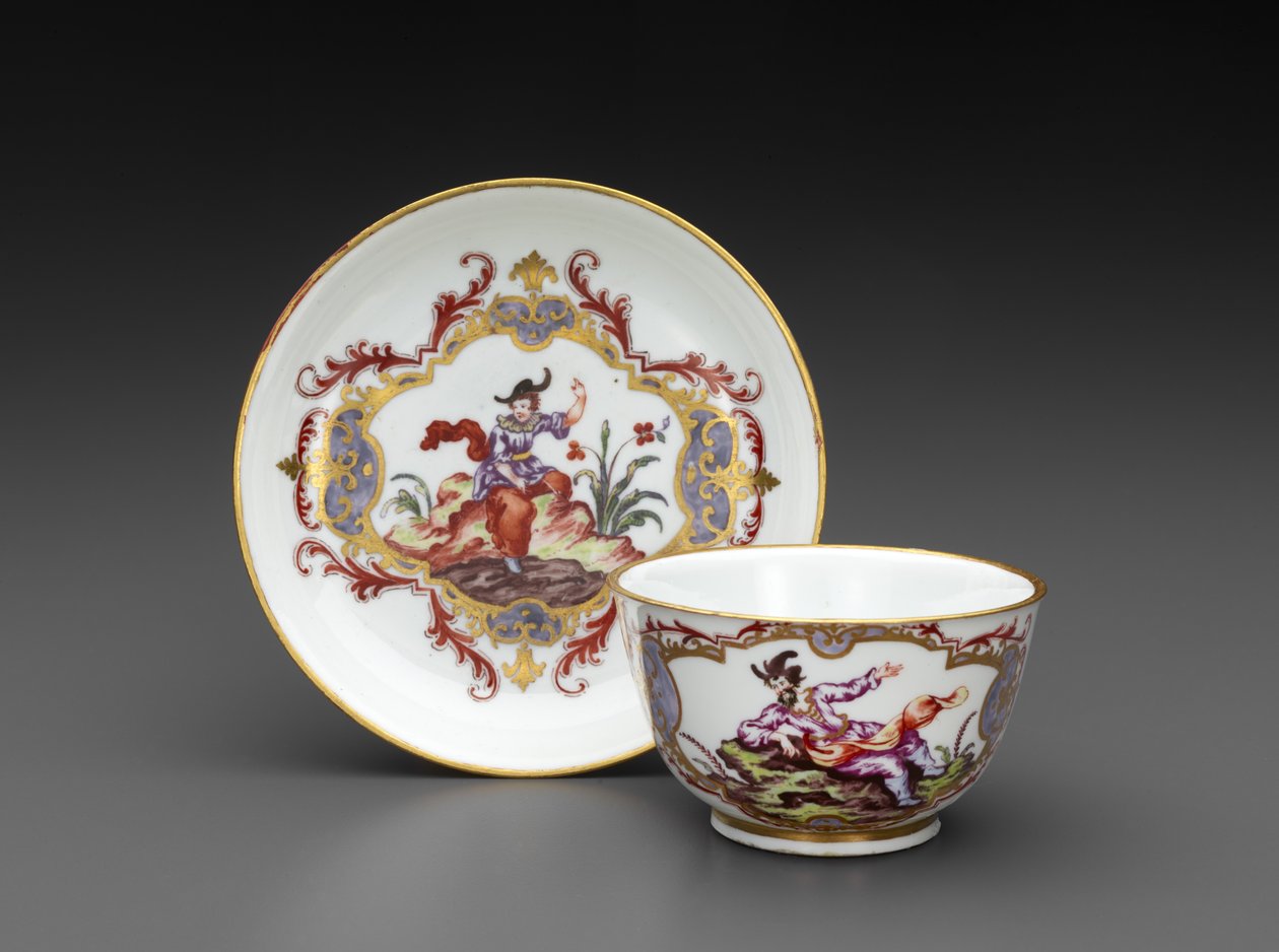 Tigela e Pires de Chá, c.1755 (porcelana em pasta mole) de Italian School