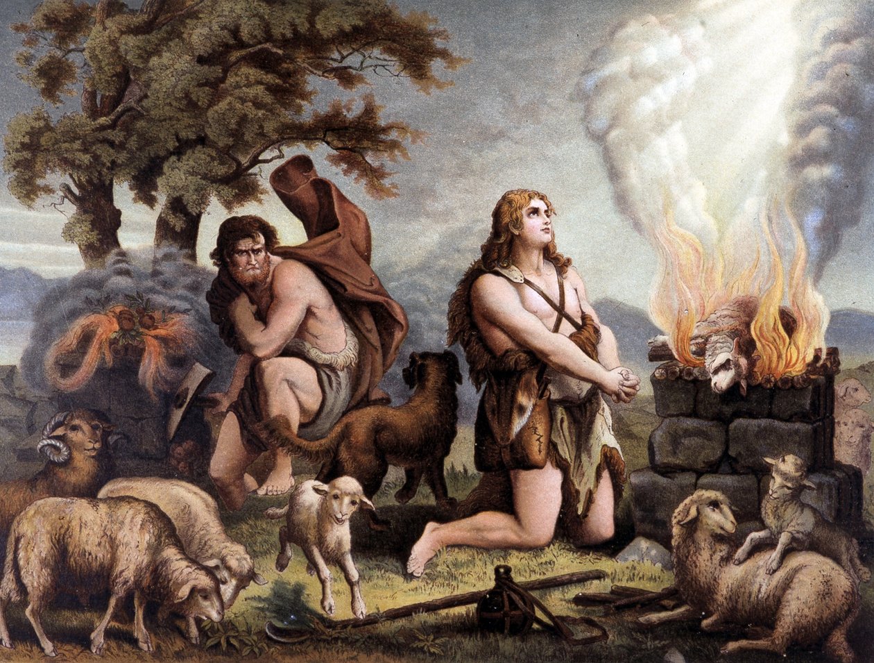 A Adoração do Cordeiro (Caim e Abel) - Cain et Abel (sacrificando uma ovelha) em "Aurea Bibbia classica: storia della rivelazione divina nell