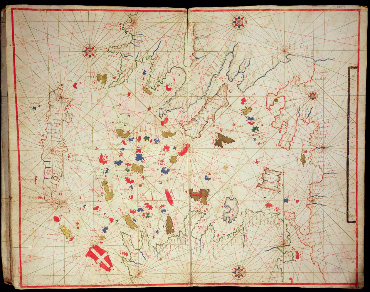 O Mar Egeu, de um atlas náutico, 1646 (tinta aveludada) (ver também 330940) de Italian School
