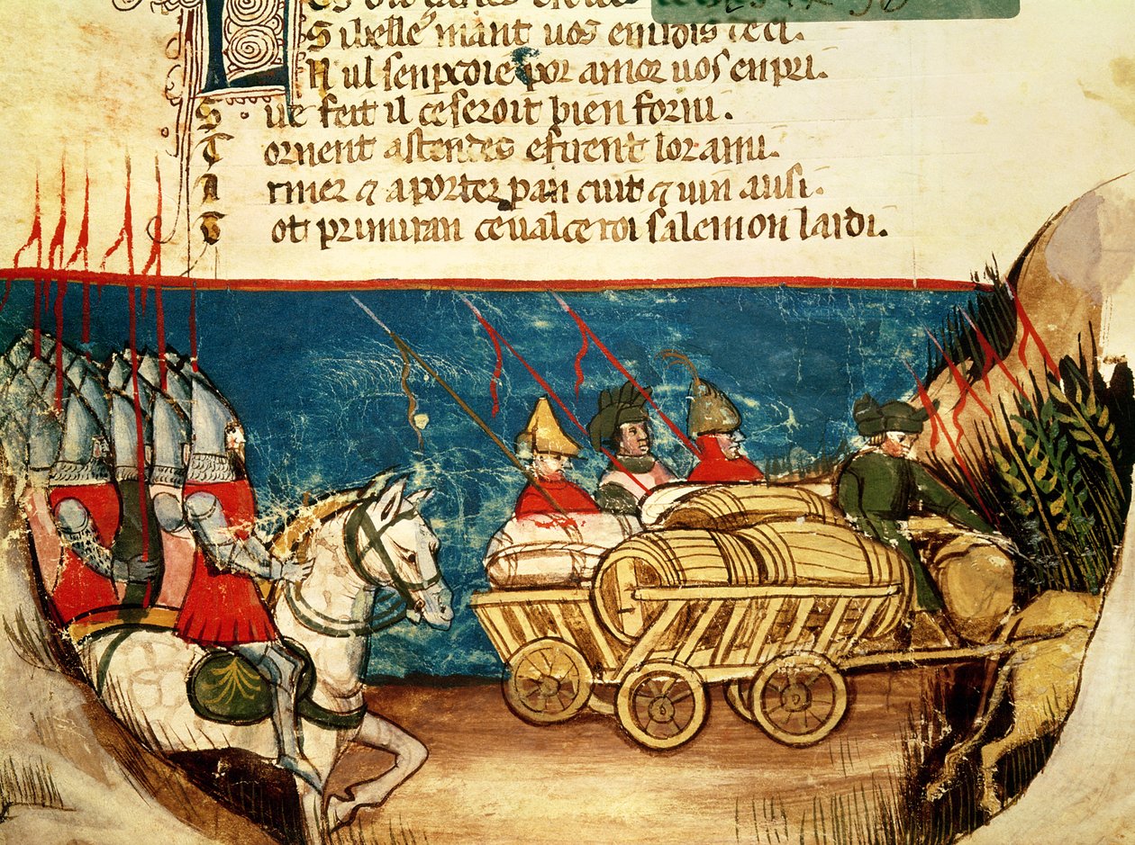 O Exército de Carlos Magno (742-814) e o Transporte de Provisões, de um códice veneziano de Italian School