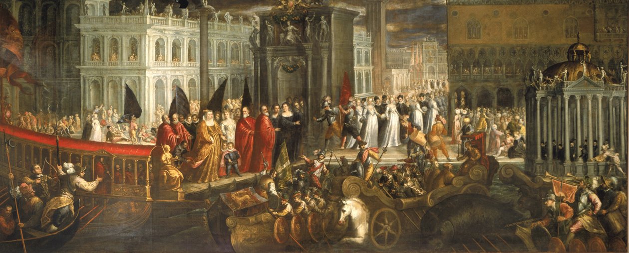 A chegada de Morosina Morosina Grimani no Palazzo Ducale, Veneza de Italian School