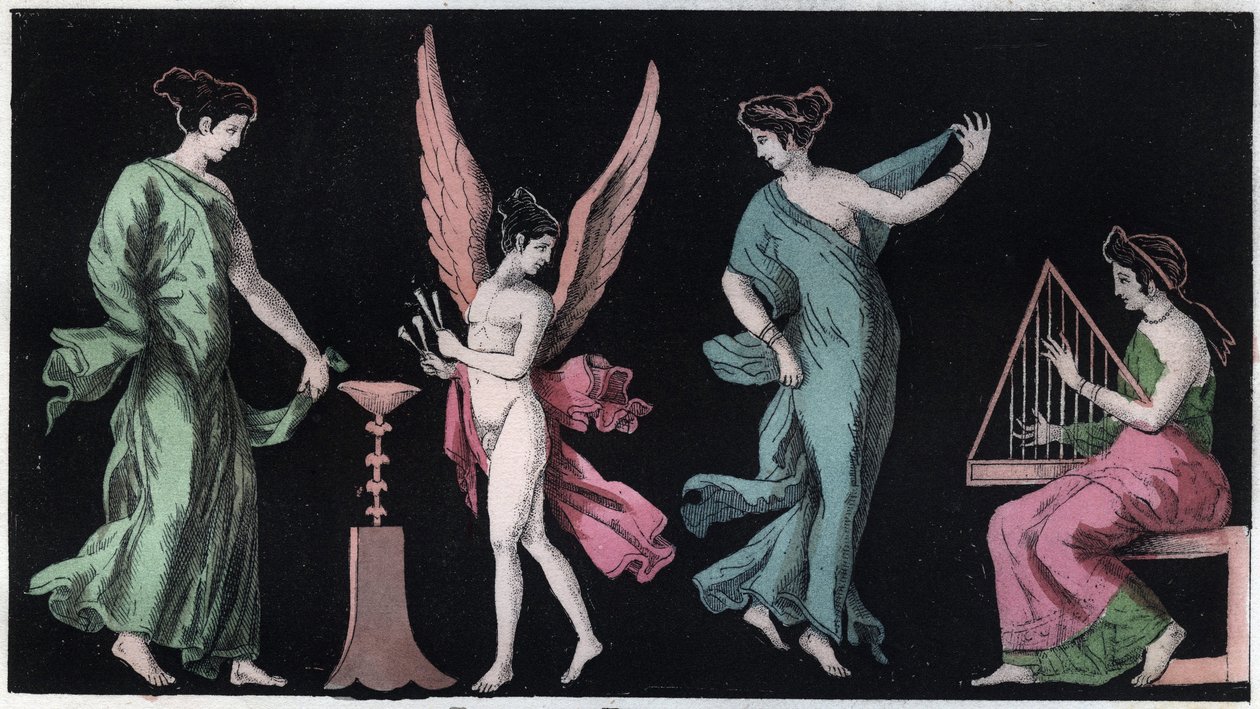 As Bacchae - as Bacchantes - gravura de "Usos e Costumes de Todos os Povos do Universo". Ou História do governo, leis, milícias, religião de todas as nações desde os tempos mais remotos até aos dias de hoje" 1856 de Italian School
