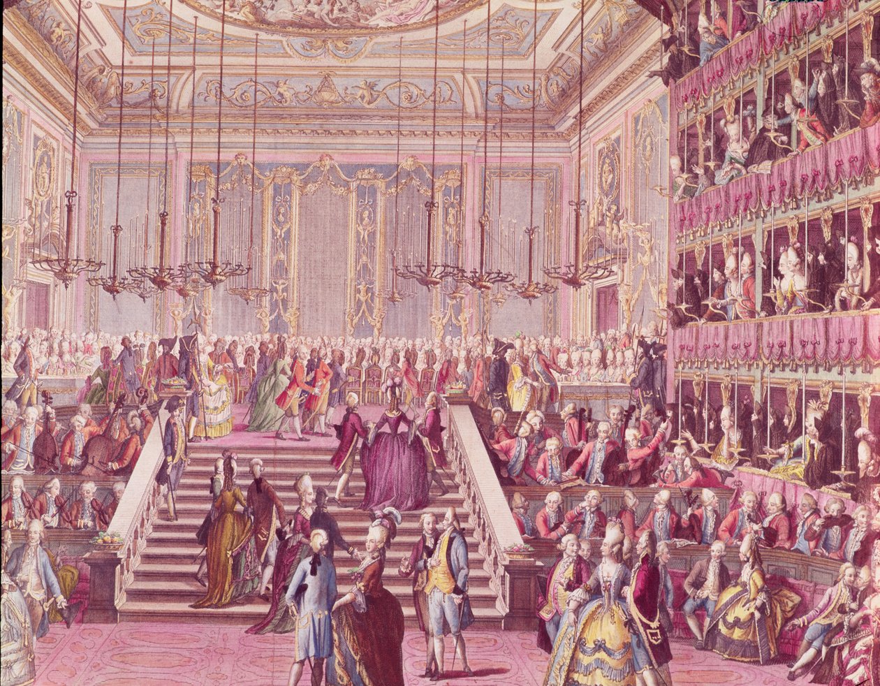 A bola no Teatro San Benoit em Veneza em 22 de janeiro de 1782, final do século XVIII de Italian School