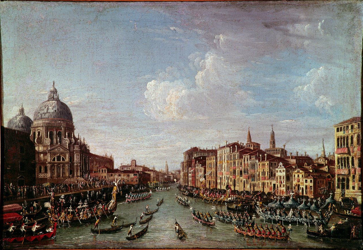 O Bucentauro (Bucentoro) a San Nicolo a Veneza Este é provavelmente o Doge Alvise IV Mocenigo (1763-1778) durante as celebrações da Ascensão. Pintura anónima do século XVIII. Veneza, Museu Correr de Italian School