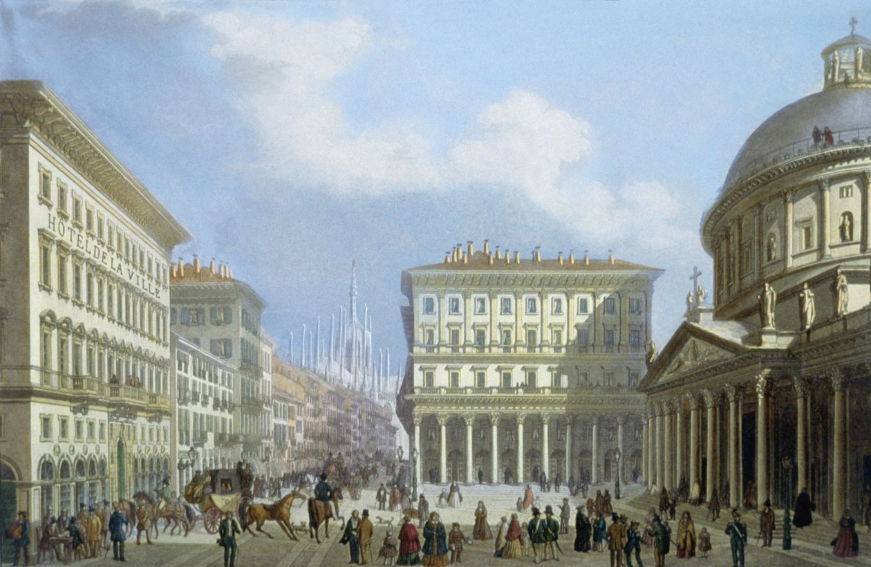 A Prefeitura e Piazza di San Carlo a partir de vistas de Milão e seus arredores de Italian School