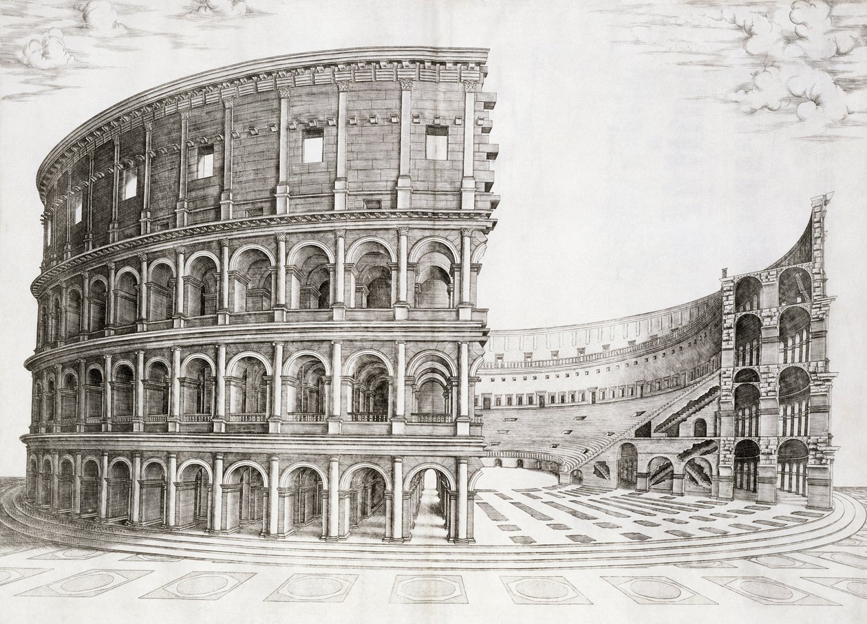 O Coliseu, construído em 80 dC de Italian School