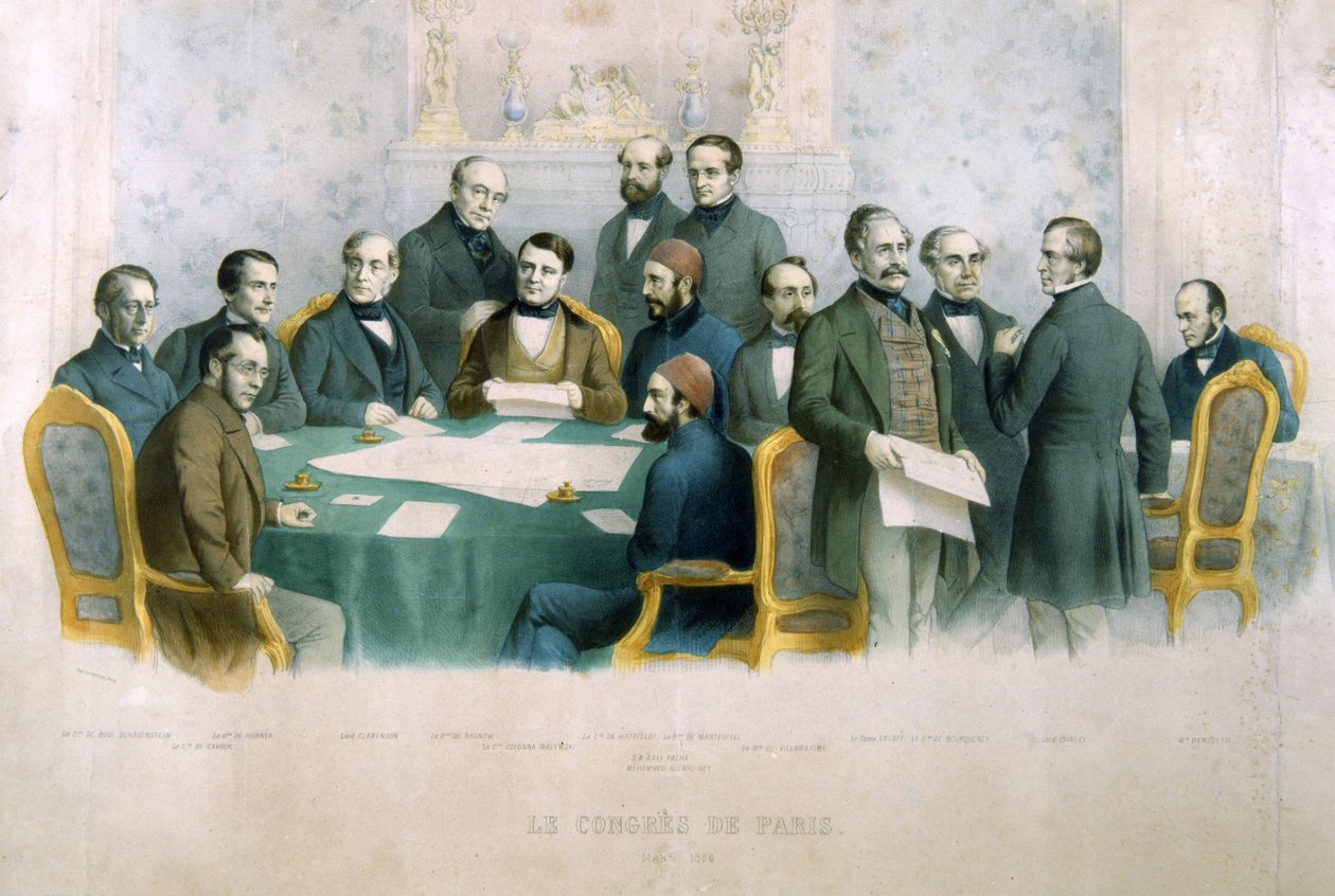 O Congresso de Paris, março de 1856, ilustração da História da Itália de Italian School