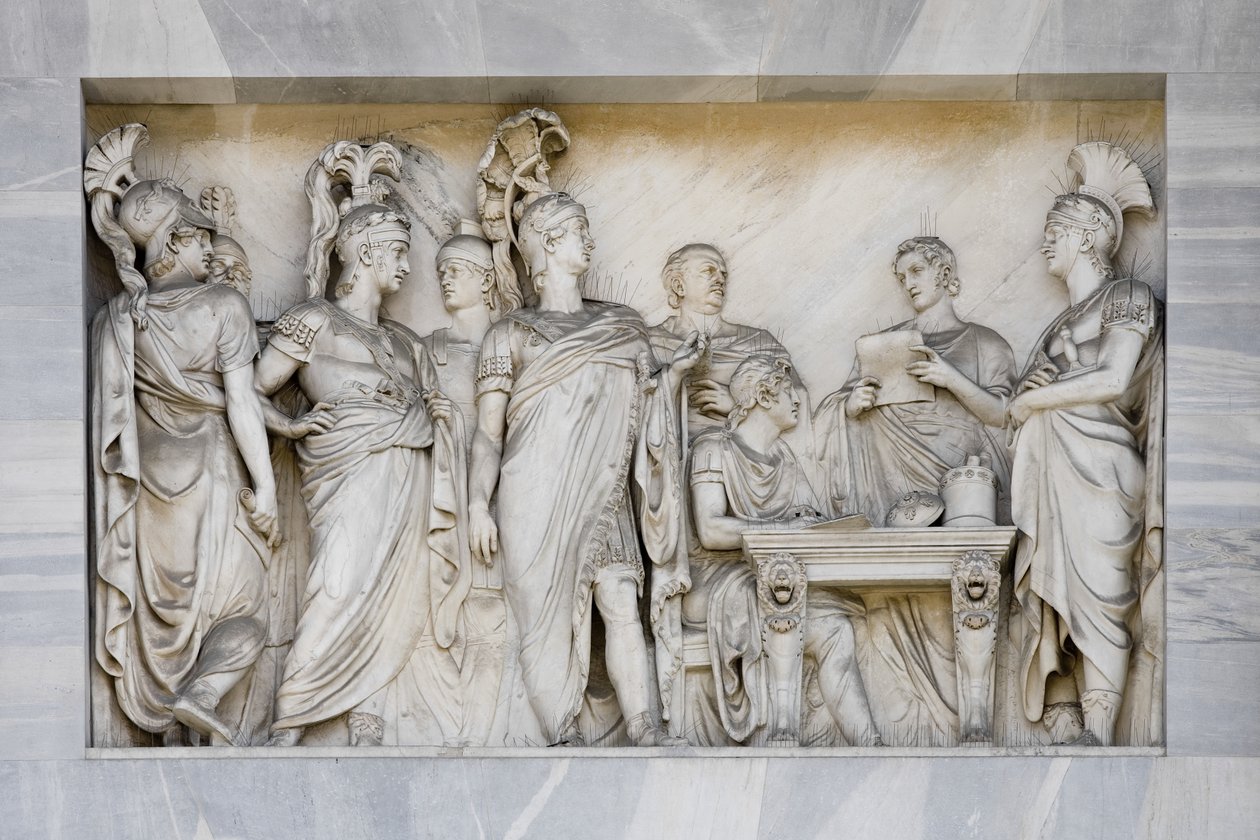 O Congresso de Viena, detalhe do Arco da Paz, Milão, Itália (mármore) de Italian School