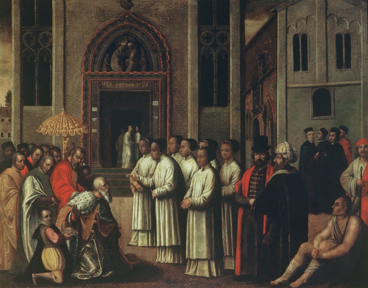 O Doge Ziani encontra o papa Alexandre III (1105-81) na Carita em 1172 de Italian School