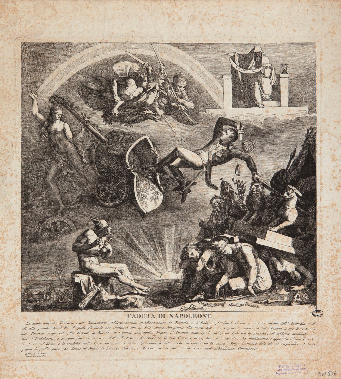 A queda de Napoleão - caricatura da queda da Itália, 1814 de Italian School