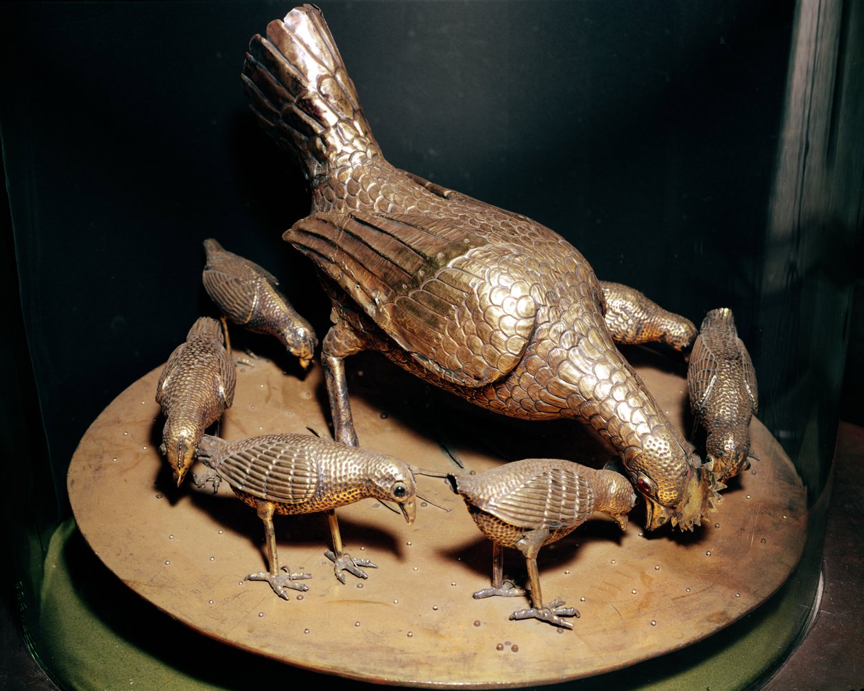 A Galinha Dourada e seus pintinhos, entregues à catedral pela rainha Theodolinda (d.628) (prata dourada) de Italian School