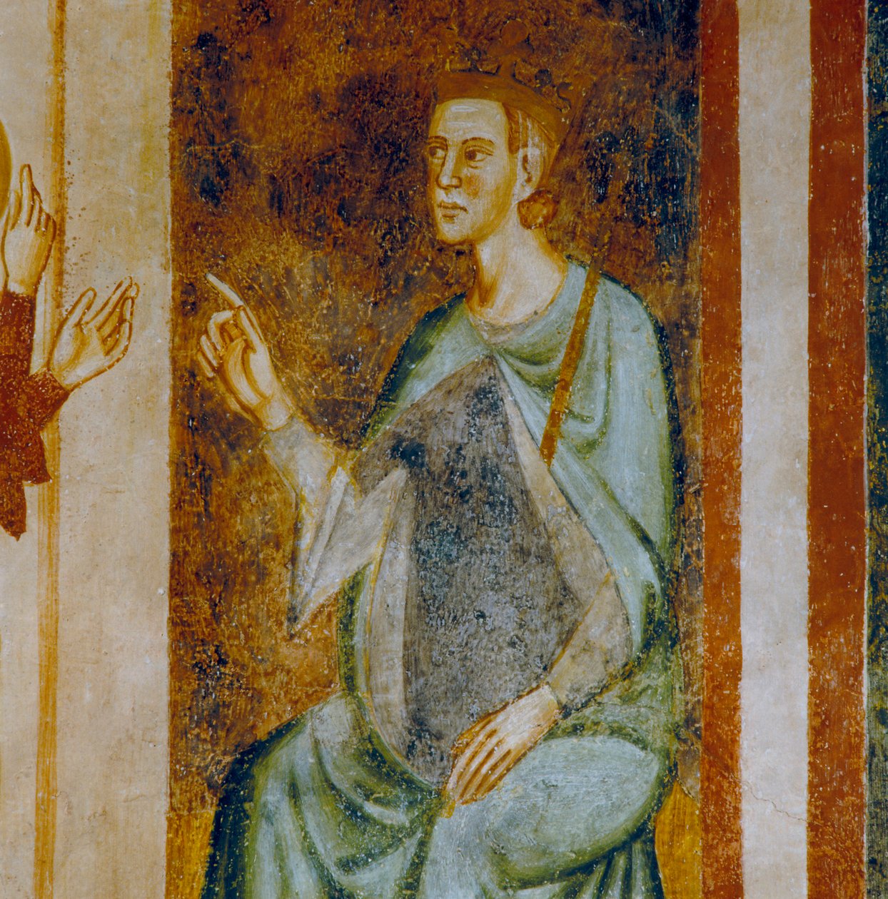O governador de Antioquia Olíbio, detalhe do episódio do Julgamento de Santa Margarida, do ciclo de afresco dedicado a Santa Margarida de Antioquia de Italian School
