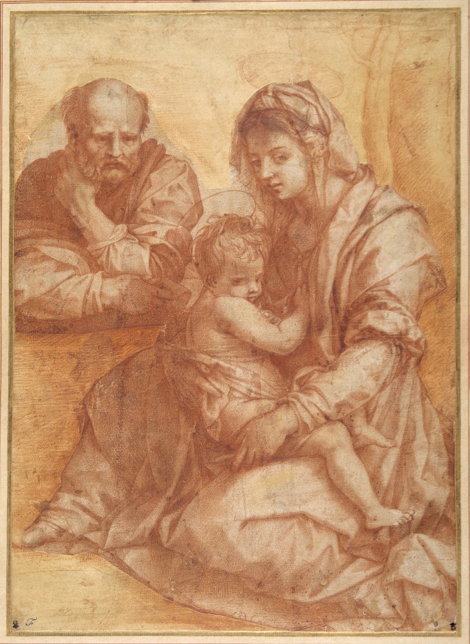 A Sagrada Família descansando, depois de Andrea del Sarto (cahlk vermelho sobre papel branco) de Italian School