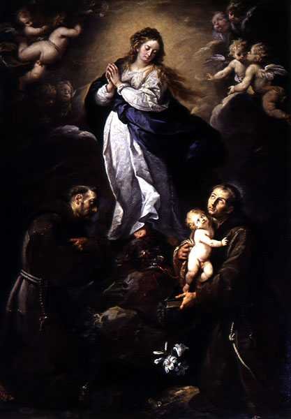 A Imaculada Conceição, ladeada por SS Francis e Anthony (óleo sobre tela) de Italian School
