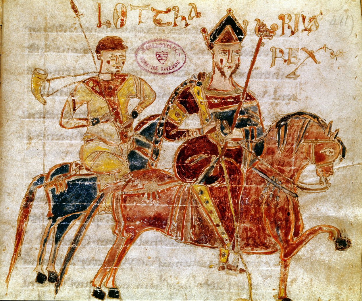 O Rei dos Francos e depois Lotharia I (século IX) Miniatura do "Codex Legum Longobardorum" (ou Langobardorum) descrevendo as leis do reino Lombard estabelecido pelo Rei Rothari de Italian School