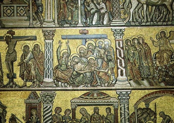 A Lamentação, detalhe, final do século XIII (mosaico) de Italian School