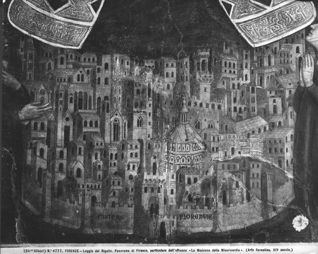 A Madonna della Misericordia, detalhe da cidade de Florença de Italian School