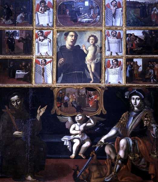 Os Milagres de Santo António, com São Francisco e São Miguel de Italian School