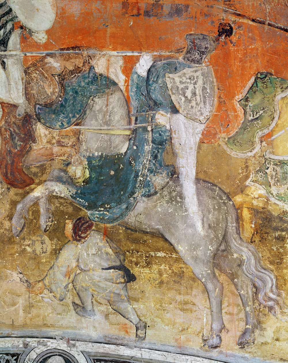 O Mês de Fevereiro, detalhe de um cavaleiro num torneio, c.1400 (fresco) de Italian School