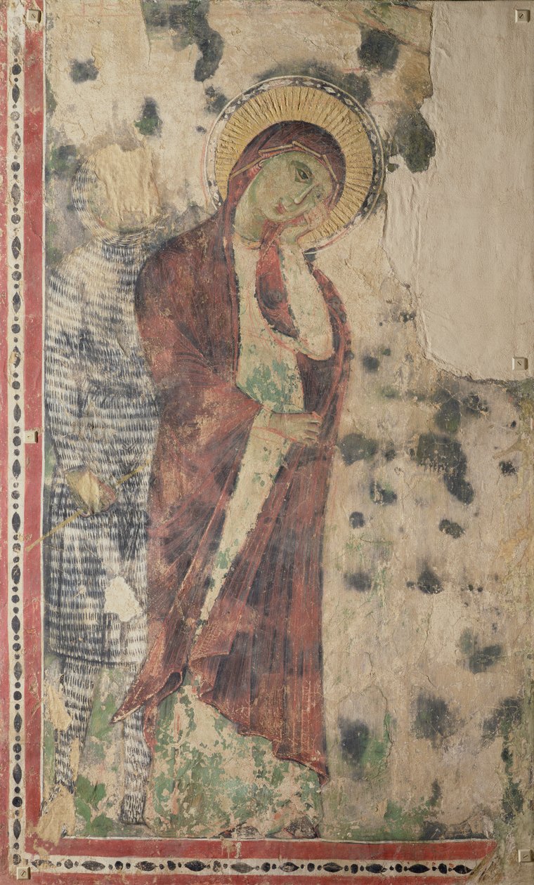A Virgem de Luto possivelmente com Longinus (fresco transferido para tecido) de Italian School