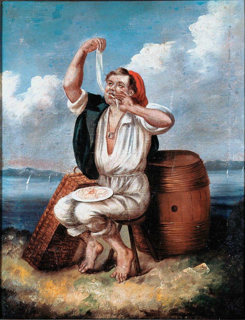 A pintura "The Pasta Eater Anonymous" do século XIX. Roma Museo Nazionale delle Paste Alimentari, Fondazione Agnesi de Italian School
