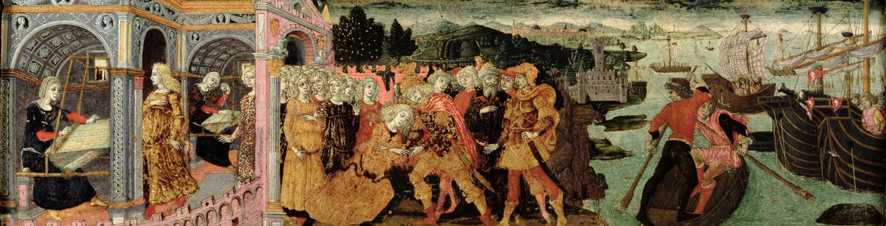 O Retorno de Ulisses, painel cassone, Sienese (óleo sobre painel) de Italian School