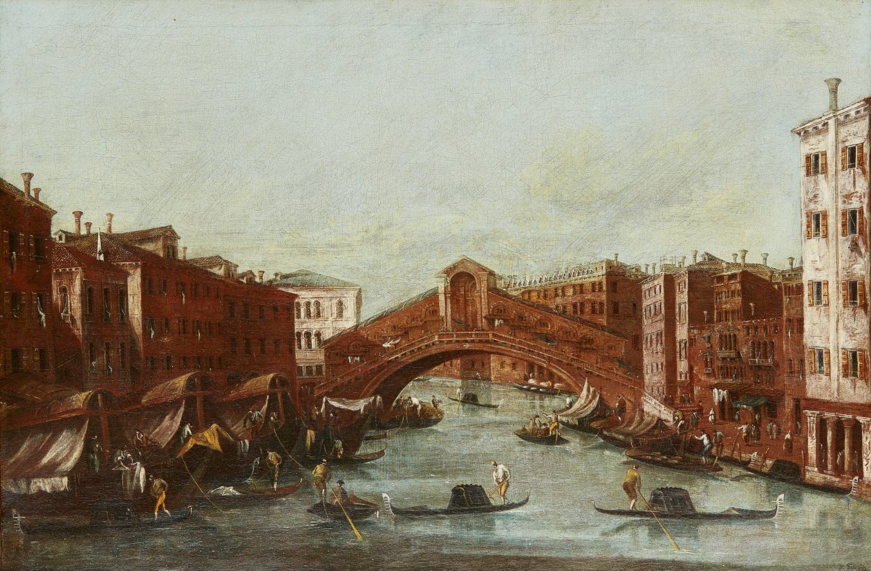 A Ponte Rialto do Grande Canal (óleo sobre tela) de Italian School