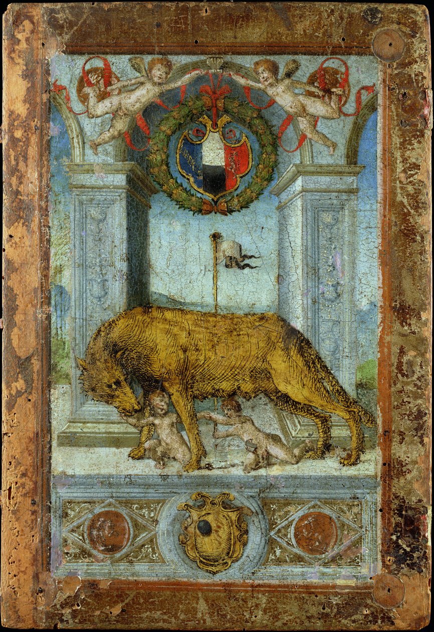 A ela-lobo amamentando Romulus e Remus de Italian School