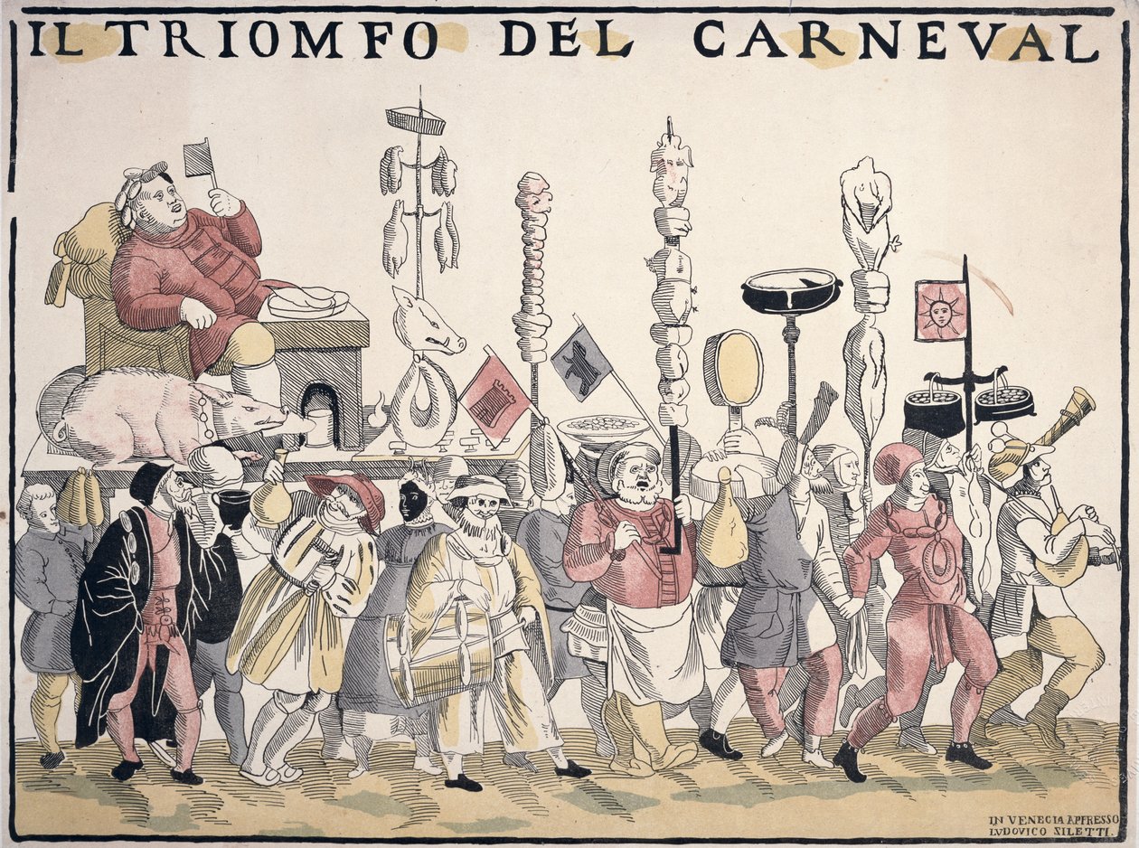 O triunfo do carnaval (gravura a cores) de Italian School