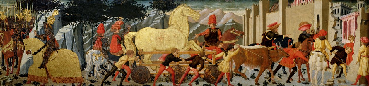 O Cavalo de Tróia (óleo no painel) de Italian School