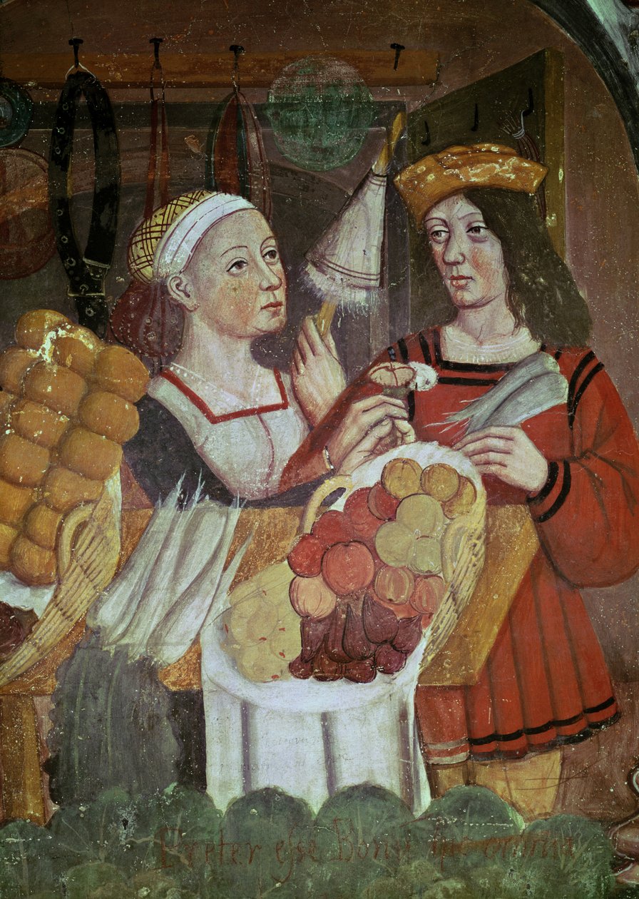 O Mercado dos Vegetais (fresco) (detalhe) de Italian School