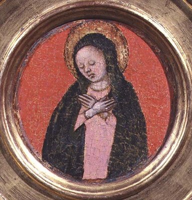 A Virgem Maria, lado direito de um tríptico (painel) (ver também 74615 e 74616) de Italian School