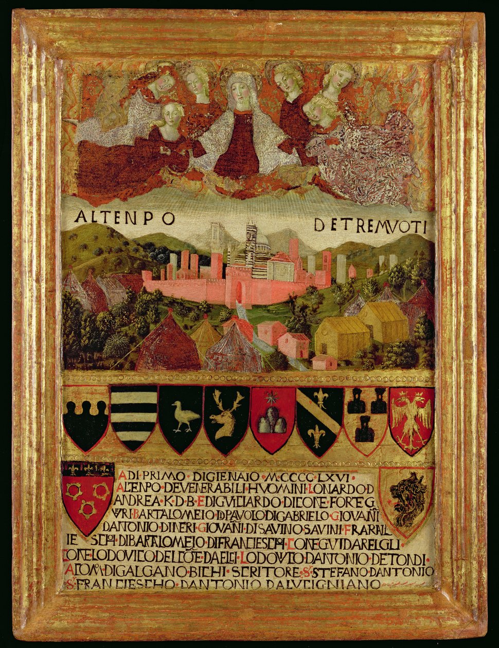 A Virgem protegendo Siena do terremoto de 1466 de Italian School