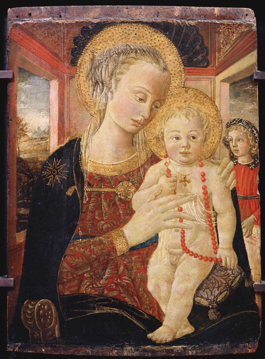 A Virgem e o Menino (óleo sobre madeira) de Italian School