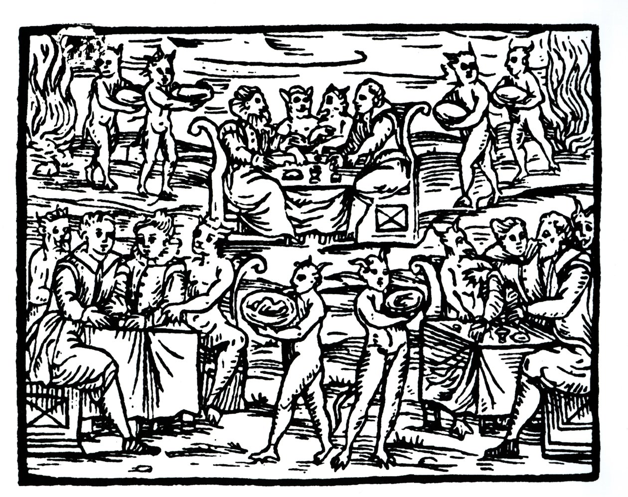 The Witches Sabbath, cópia de uma ilustração do Compendium Maleticarum por Pe. M Guaccius, Milão 1608, usado em History of Magic, publicado no final do século XIX de Italian School