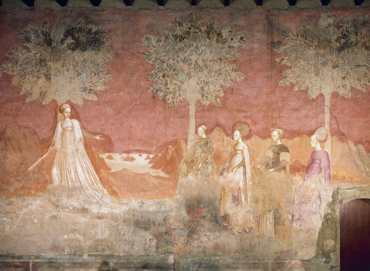 O jogo de bola, cena do ciclo dos Jogos, ca 1445-1450, afresco, Palazzo Borromeo, Milão, Lombardia, Itália de Italian School