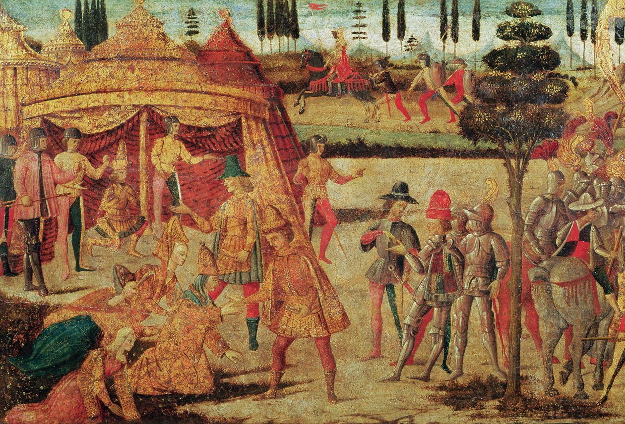 A primeira reunião de Dario e Alexandre, o Grande (óleo no painel) de Italian School