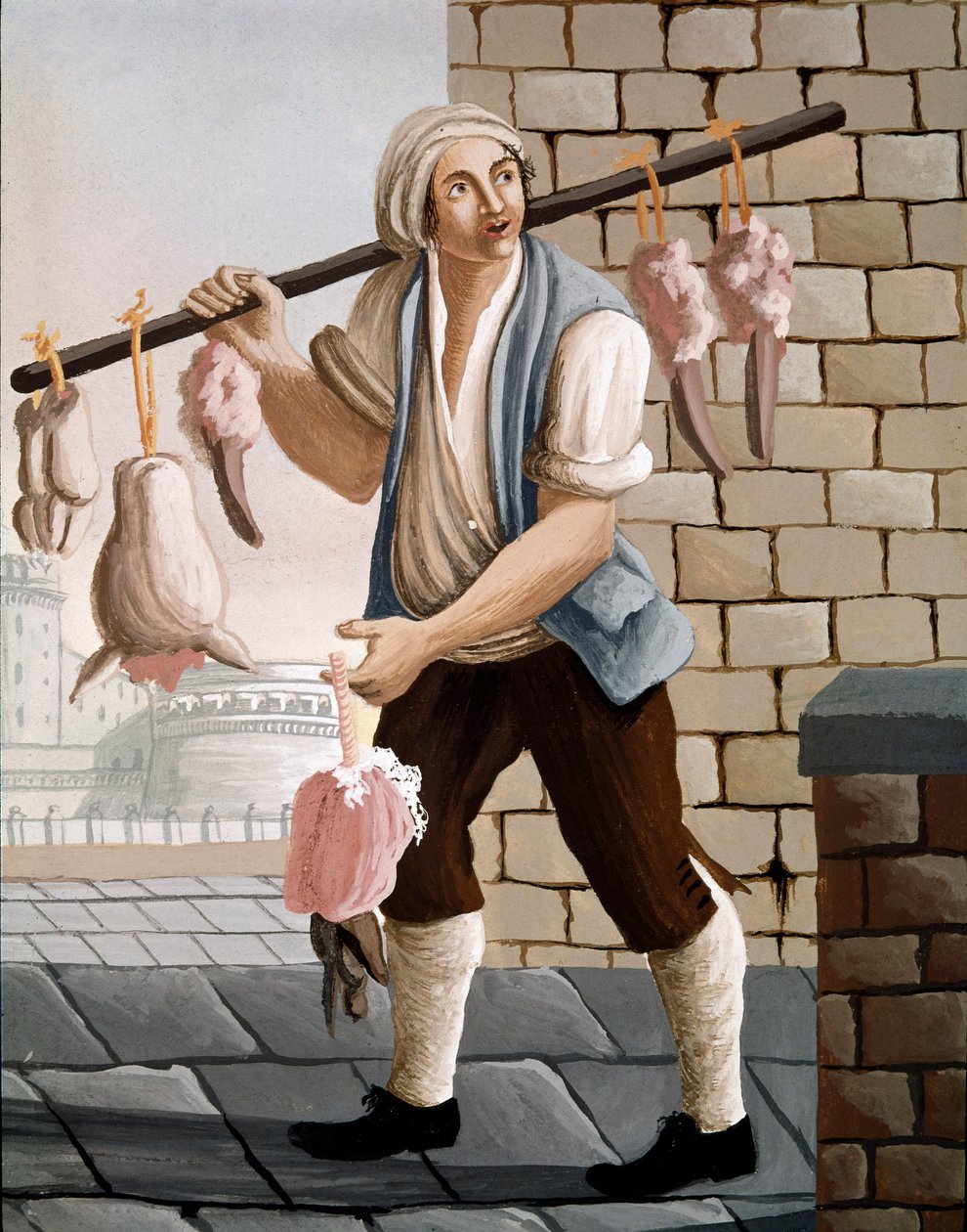 O açougueiro itinerante que vende cabeças de aguarela de vitela do século XIX - Nápoles Museo Nazionale di San Martino de Italian School