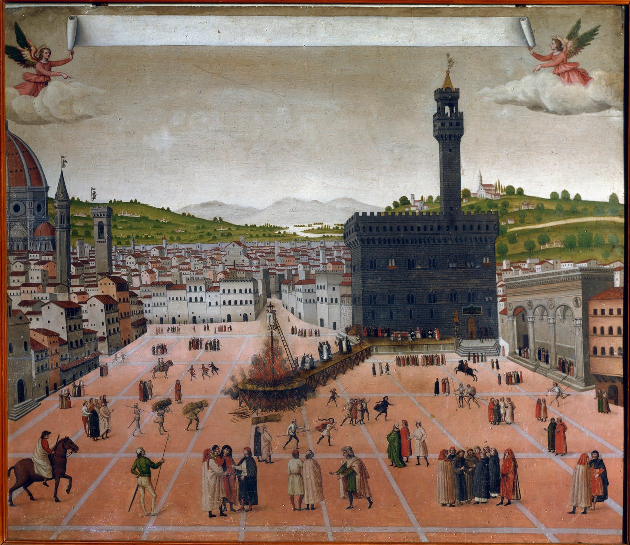 A pira de Girolamo Savonarola na Piazza della Signoria, Florença em 1498 (pintura) de Italian School
