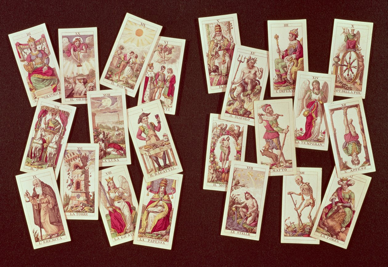 As cartas de tarô dos Arcanos Maiores de Italian School