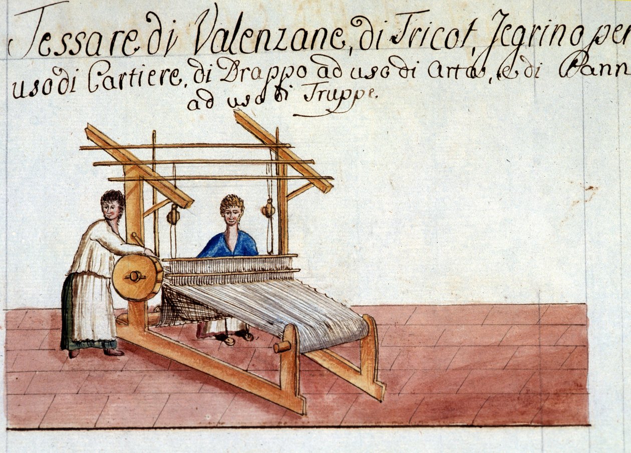 A tecelagem da lã. 1807.Archivio di stato de Milão de Italian School