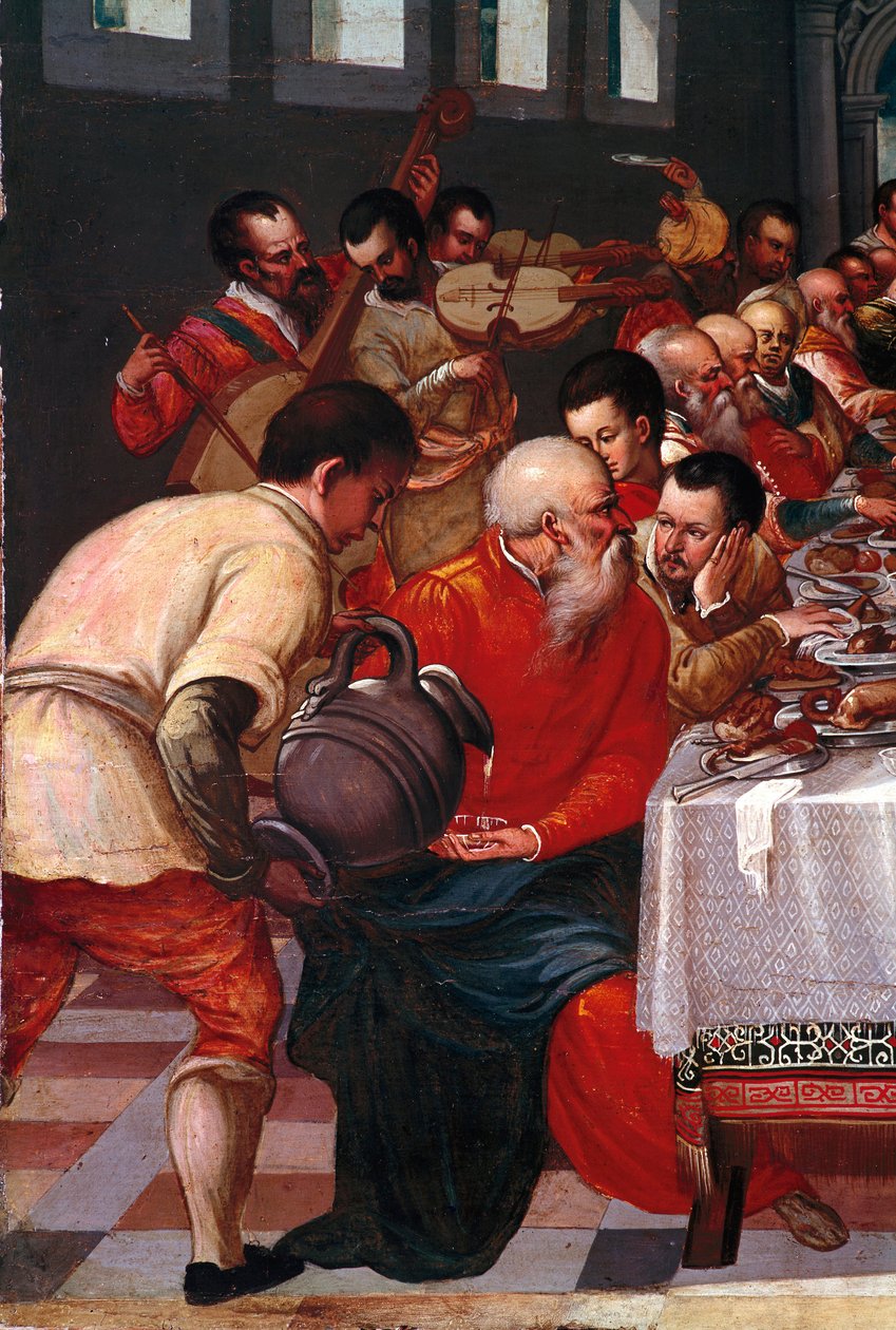 O casamento de Cana Detail. Pintura anónima da escola veneziana. Sol do século XVI. 85x118 cm venise, museu Correr. de Italian School