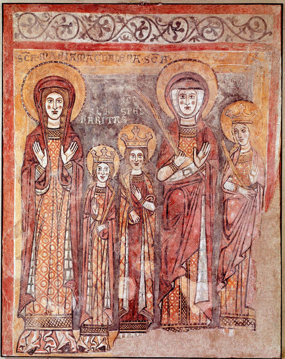Virtudes teologais: Fé, Caridade e Esperança (fresco, século VIII) de Italian School