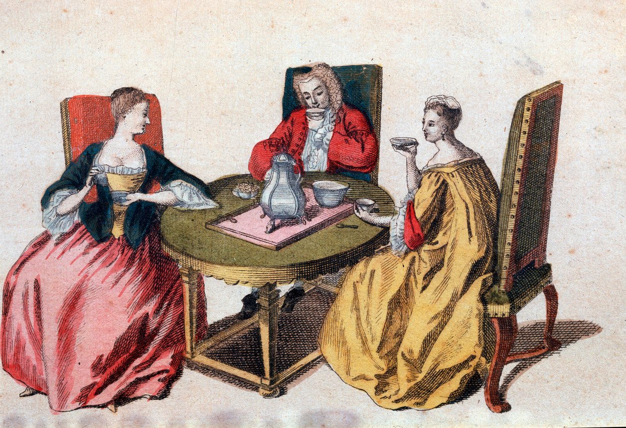 Três nobres venezianos desfrutando de uma gravura de chocolate de Veneza do século XVIII, museu Correr de Italian School