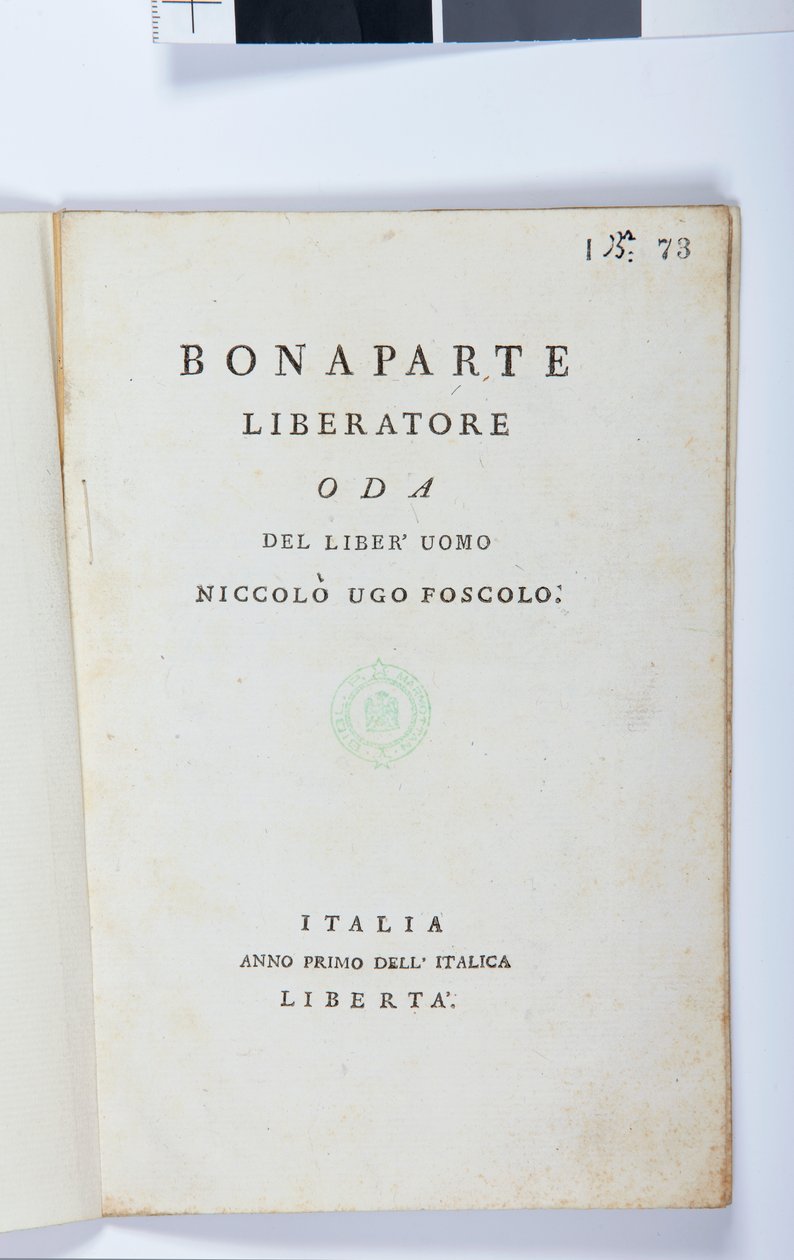 Página de rosto de Bonaparte Liberatore por Niccolo Ugo Foscolo (1778-1827) edição original, 1797 (impresso) de Italian School