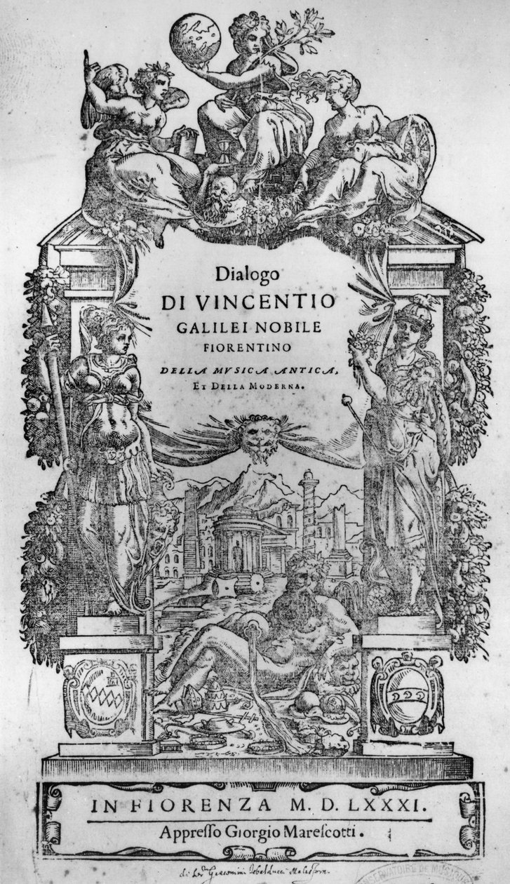 Página de título de Della Musica Antica et (sic) de Moderna de Vincenzo Galilei, 1581 de Italian School