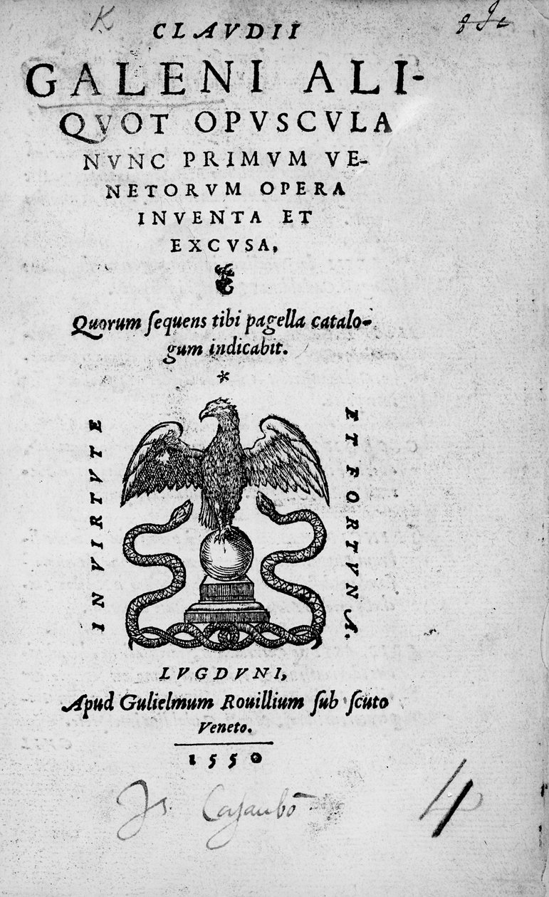 Algumas das obras agora para o primeiro índice tempo para Claude Galen Venetian encontrado indulgência e uma coleção de obras de Claude Galen, publicado em 1550 (impressão) de Italian School