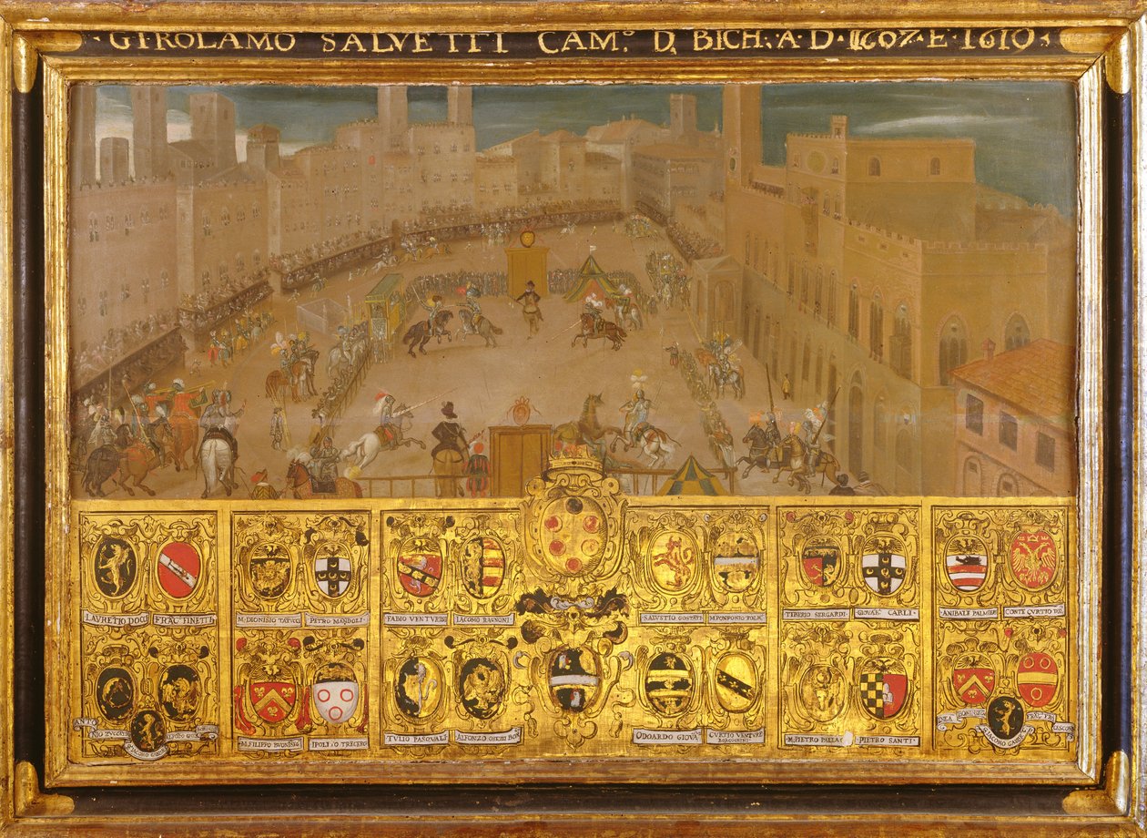 Torneio na Piazza del Campo, Siena, 1607-10 de Italian School