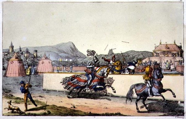 Torneio, prato 15 de "A História das Nações" (aquatint) de Italian School
